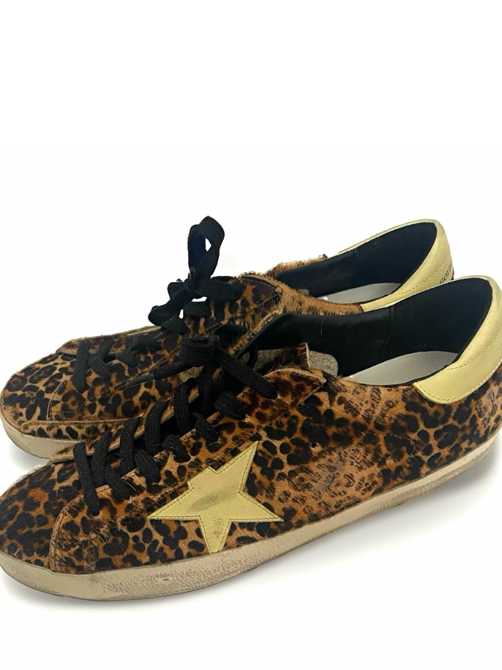 Golden Goose Leopard Print Sneakers with Gold Star and Heel